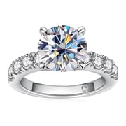 AnuClub Moissanite Engagement Ring,4.3cttw D Color VVS1 Round Cut 14K Gold Plated 925 Sterling Silver Promise Anniversary Ring for Women