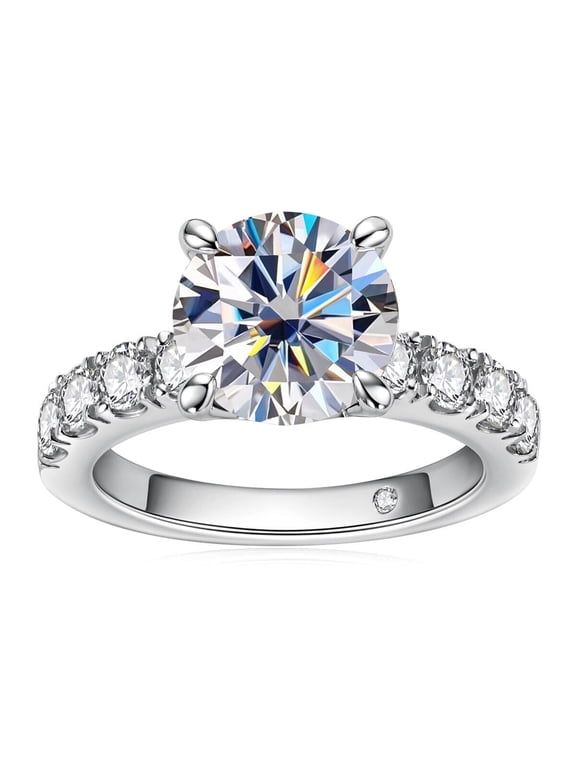 Moissanite Engagement Ring,4.3cttw D Color VVS1 Round Cut 14K Gold Plated 925 Sterling Silver Promise Anniversary Ring for Women