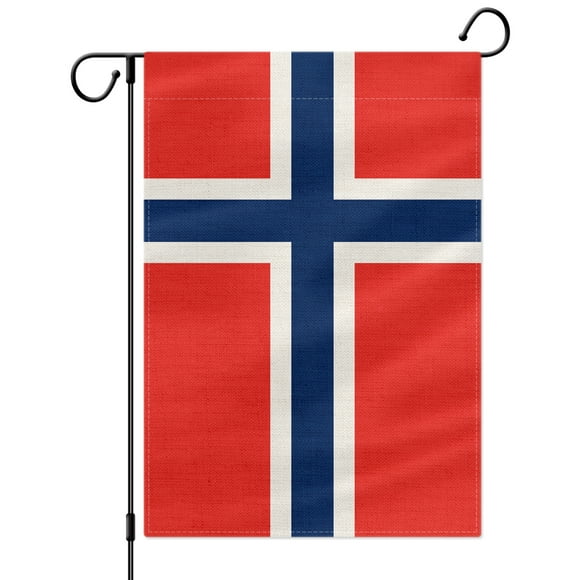 PTEROSAUR Norway Garden Flag, Norwegian National Flag, 12.5x18 inch Double Sided Burlap for House Yard Lawn Indoor Outdoor Decor