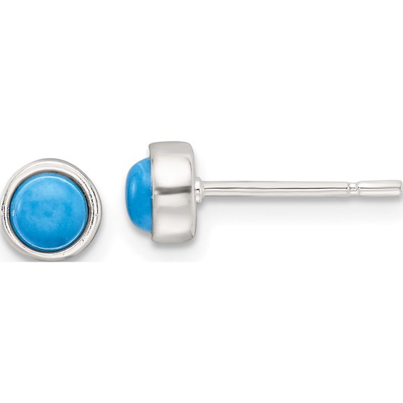 Sterling Silver Polished Turquoise Bezel Stud Earrings (Width 5.45) (Length 5.45) - Jbsp