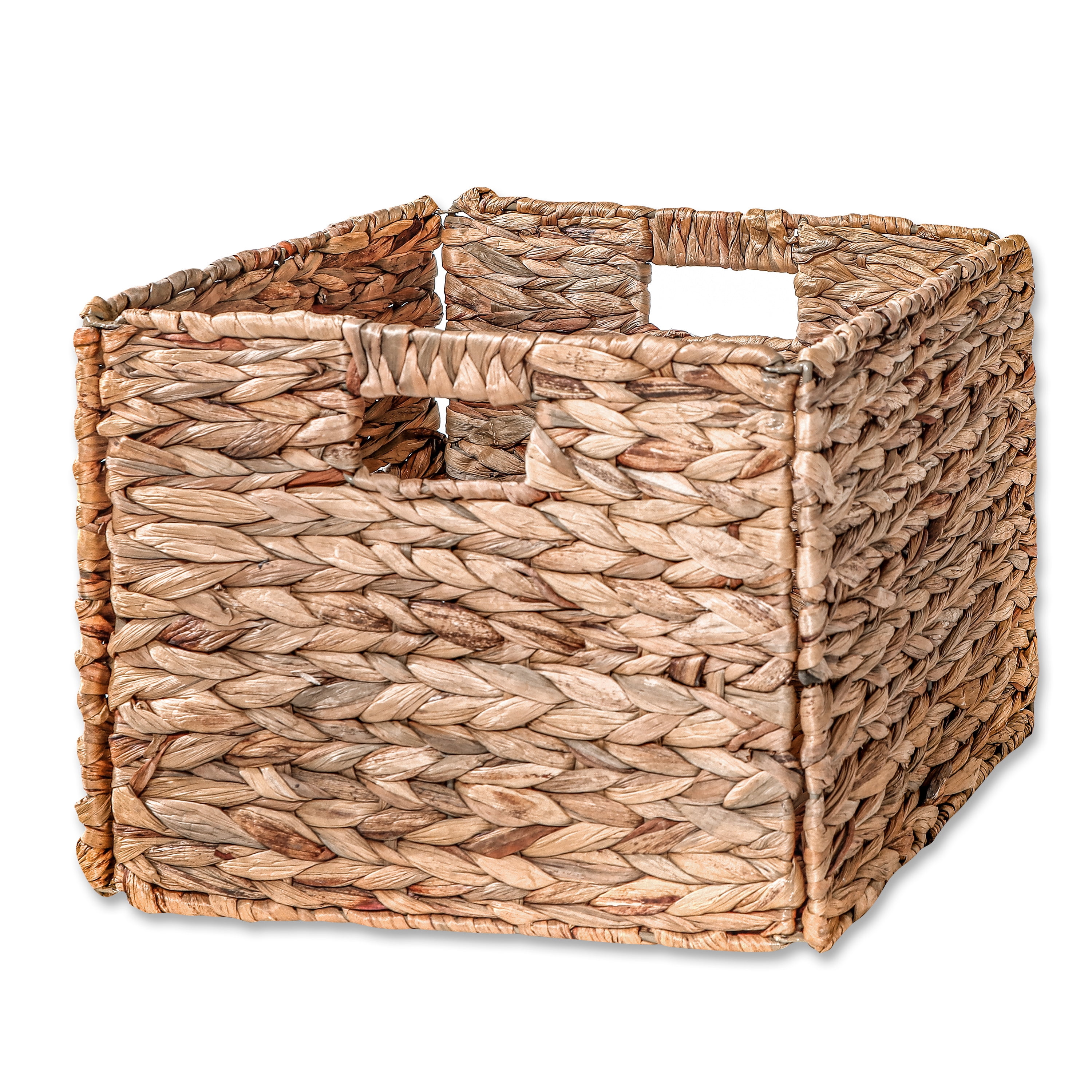 12.7 in Foldable Water Hyacinth Storage Basket with Iron Wire Frame