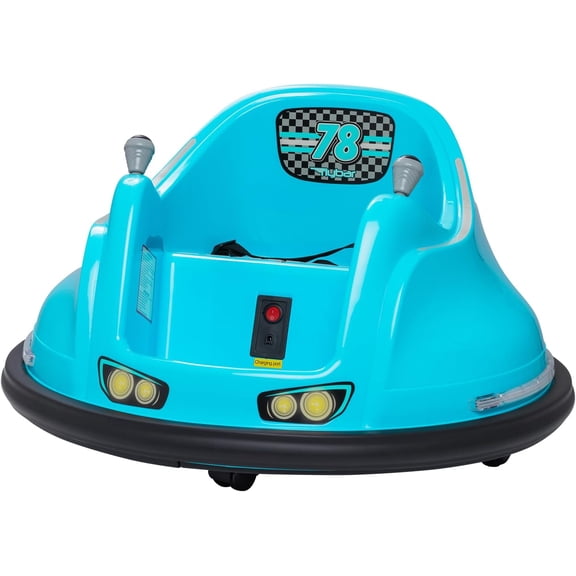 Flybar 6V Bumper Car for Toddlers Turquoise, Electric Ride on Toy for Kids Ages 1.5-4 with LED Lights & Safety Belt, 360 Degree Spin, Max of 66 lbs