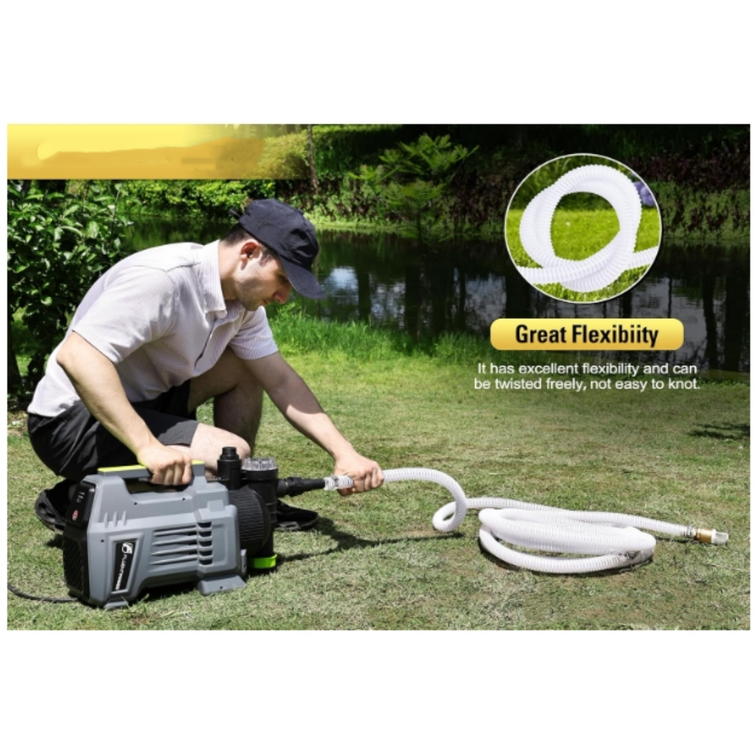 23FT x 1" Suction Hose Kit with Brass Fitting Check Valve and NPT 1" Thread, Water Intake Hose Set, Aspiration Hose for Well Shallow Sprinkler Garden Booster Pump, White