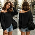 thumbnail image 4 of yillto Women's off Shoulder Tops Long Sleeve Shirts Loose Fashion Casual Pullover Tunic Top, 4 of 7