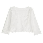 QSAWXQZ Women's Lace Bolero Shrug Cardigan Cropped 3/4 Sleeve Open Front Crop Top Sheer Lightweight Layering Cover up L