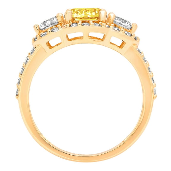 2.16 ct Round Cut Simulated Yellow Diamond Three-Stone Engagement Ring for Women in 14K Yellow Gold