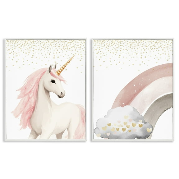 Stupell Industries Princess Dreams Unicorn & Rainbow 2 Piece White Framed Giclee Art Set, design by Christine Simpson Art