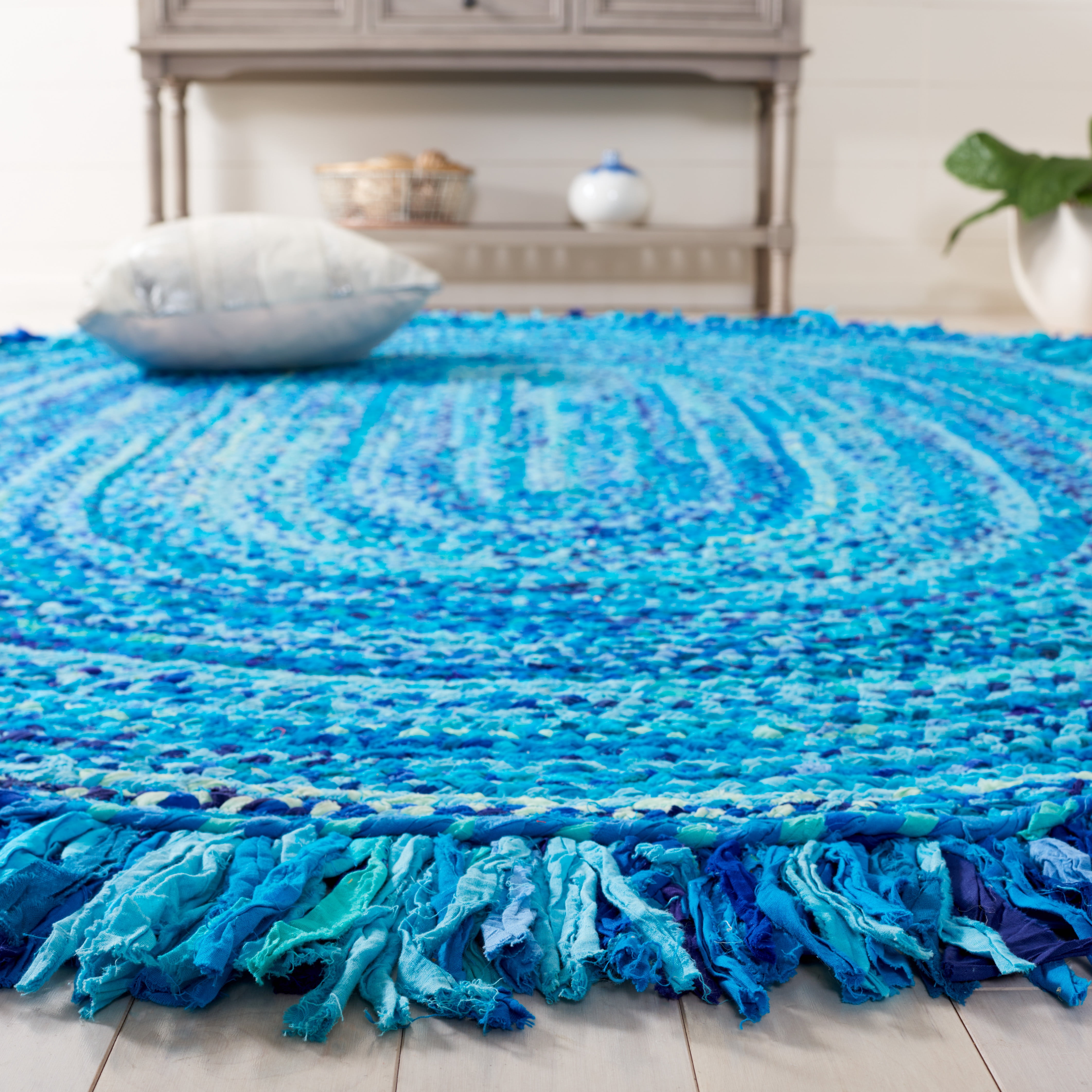 SAFAVIEH Braided Paisley Transitional Cotton Reversible Area Rug, Turquoise, 4' x 6' Oval