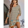 thumbnail image 4 of Women Casual Beach Summer Boho Tassel Tie Neck 3/4 Long Sleeve Short Floral Print Cover Up Sundresses  S, 4 of 6