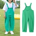 thumbnail image 4 of Coerni Girls' Vintage Jumpsuit Teens Baggy Wide Leg Jeans Overall Shorts with Pockets Kids Solid Retro Washed Strap Jumpsuits Pants, 4 of 7
