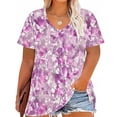 thumbnail image 2 of Womens Tops Short Sleeve Women's Plus Size V-Neck Printing Short Sleeve Solid Color Summer Base T-Shirt, 2 of 4