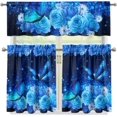 thumbnail image 4 of Blue Rose Butterfly Kitchen Window Curtains Valance and Tier Set 36 Inch 3 Piece Window Treatment Tiers for Living Room Bedroom Kitchen Decor Drapes, 4 of 6