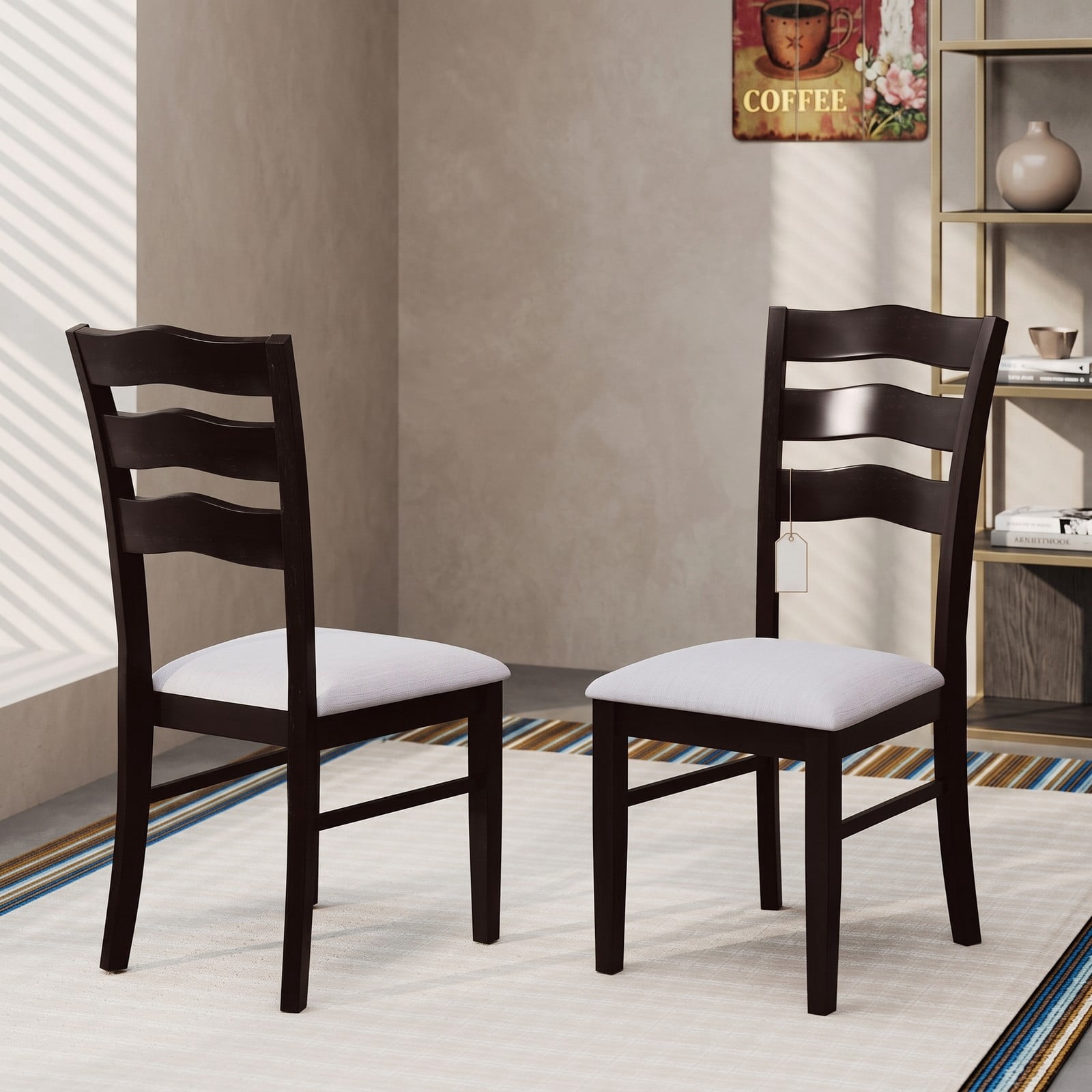 Furnibear Farmhouse Dining Chairs Set of 2, Upholstered Velvet Kitchen Chairs with Elegant Hollowed Wave Backrest, Rubber Wood Legs, Ergonomic Side Chairs for, Gray