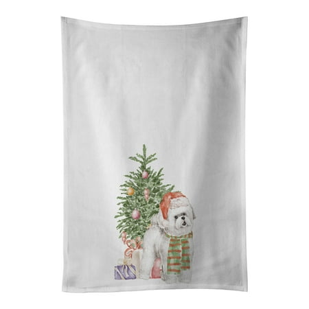 

Bichon Frise Red Hat Christmas Presents and Tree White Kitchen Towel Set of 2 19 in x 28 in
