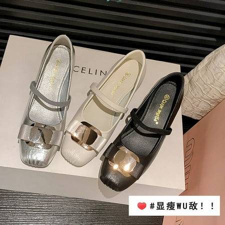 

Hepburn style round head bow flat Mary Jane women s ballet flats