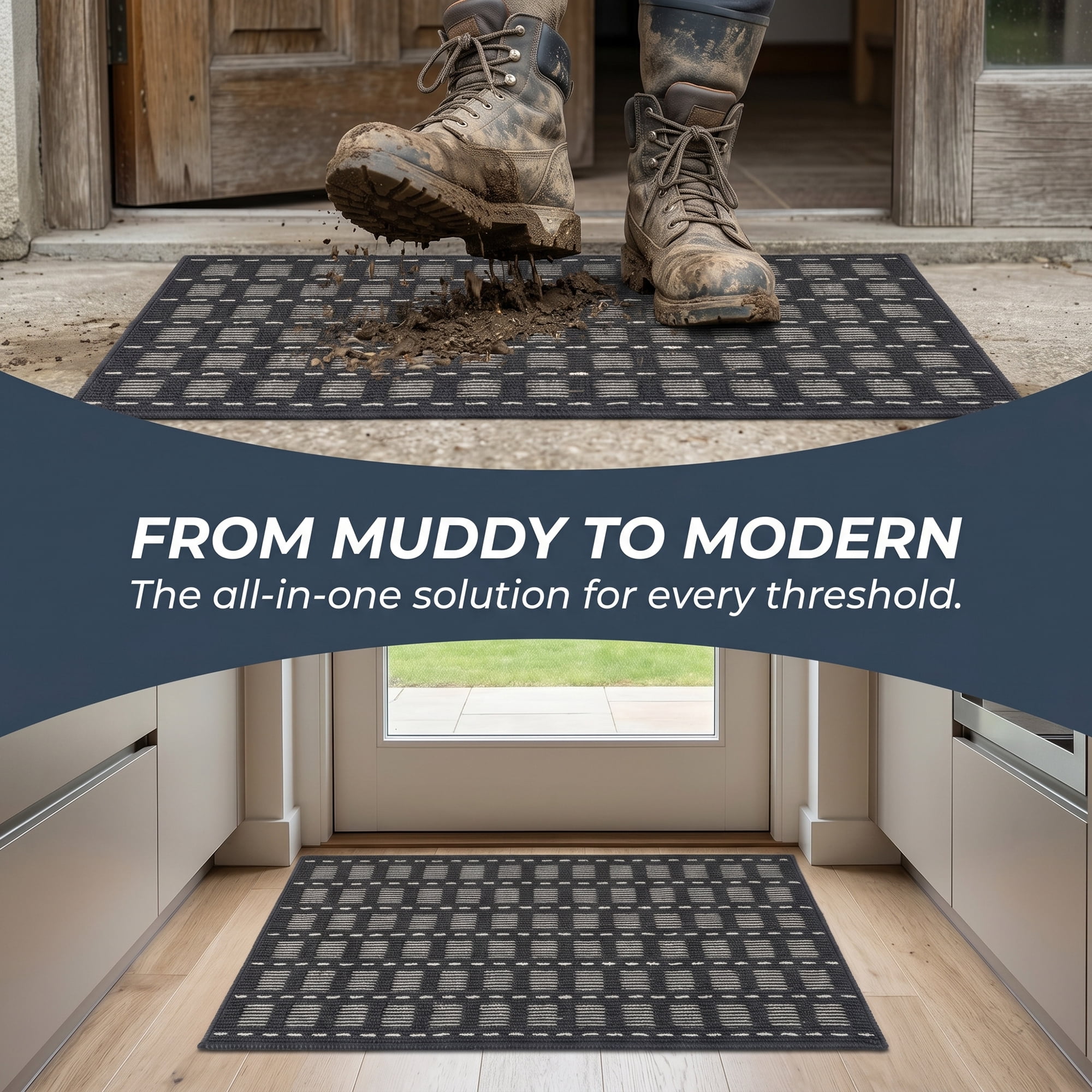 Unique Bargains Geometric Waterproof Non-Slip Entryway Rug Welcome Mat Black 32" x 20"