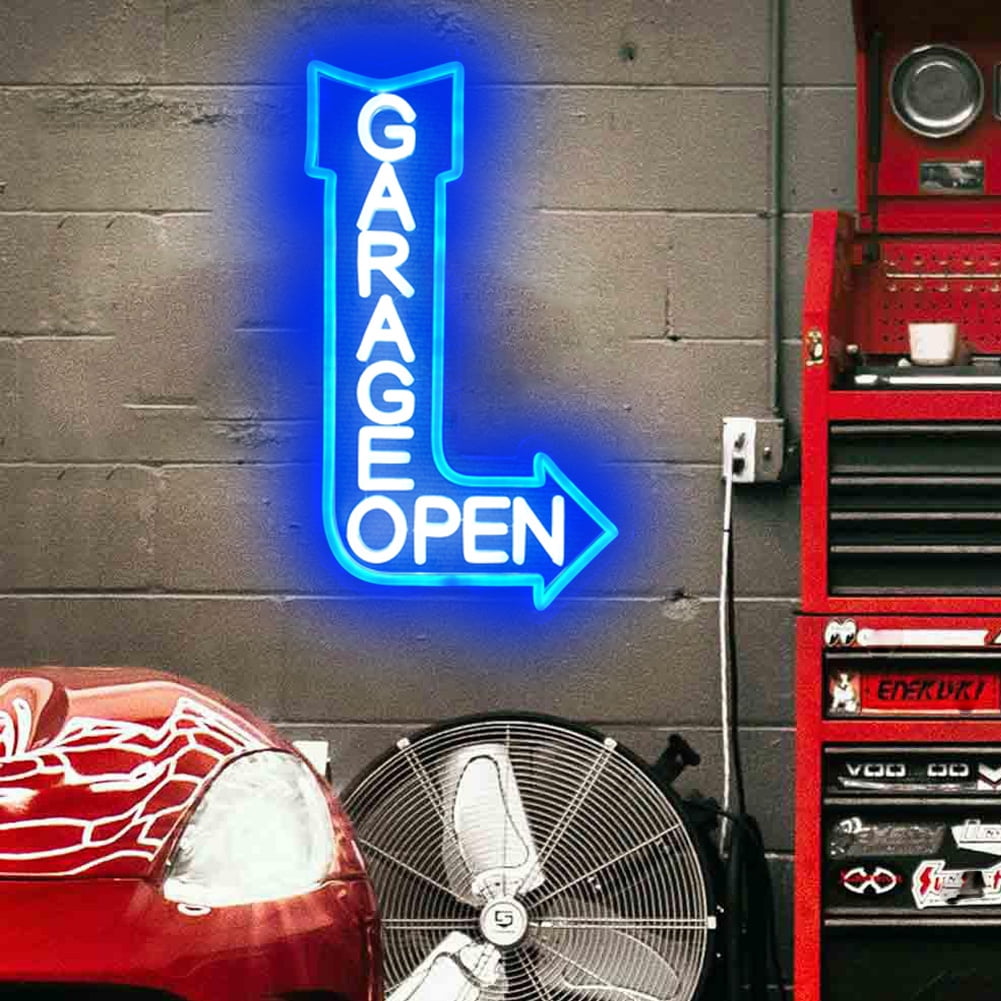 Garage Open Arrow Neon Sign,Car Signs neon Light for Man Cave Auto Repair Shop Workshop Birthday Father Gift Decor
