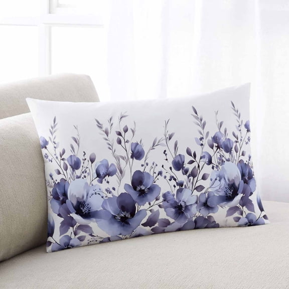 Purple Blooms Floral Throw Pillow Covers, Farmhouse Spring Flowers Botanical Soft Breathable Pillow Cases with Invisible Zipper for Sleeping, Toddler Pillowcases for Couch Bed Sofa Chair 12x20 Inches
