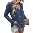 thumbnail image 2 of Women'S Button Down T Shirts 3/4 Sleeve V Neck Tops Casual Summer Ladies Tees Blue XXL, 2 of 7