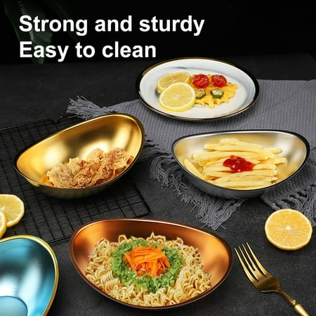 

Meizhencang Multi-use Salad Plate Safe Use Stainless Steel Ingot Shape Anti-scald Stackable Serving Food Tray for Kitchen