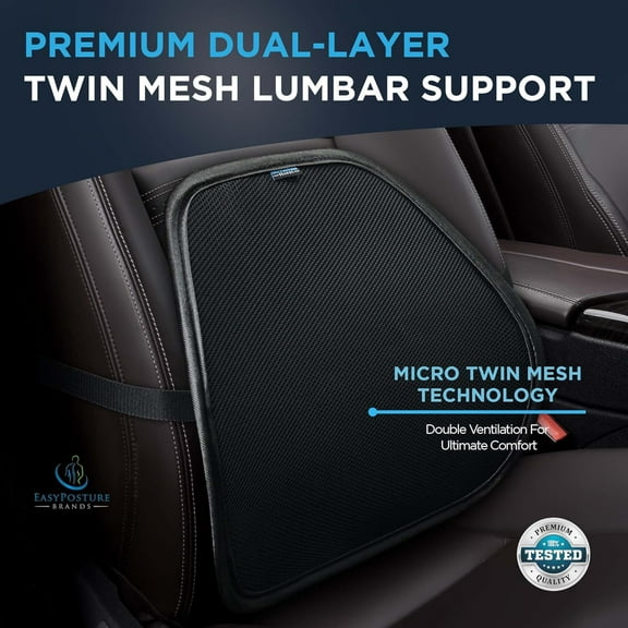 Double Layer Breathable Mesh Lumbar Support for Car & Office Chair - 3-Way Lock Straps - Lower Back Support Pillow