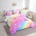 thumbnail image 2 of Manfei Pretty Rainbow Bownot 7pcs Queen Bedding,Cute Initial M Bedding Comforter Set Queen,Pink,Colorful Stars Reversible, 2 of 7