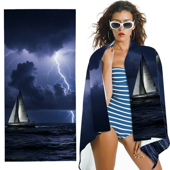 RKSupls Stormy Sea Adventure Oversized Microfiber Beach Towel, Ultra-Soft Microfiber Suitable for Bathroom, beach, Soft Super Absorbent- 30x60 in