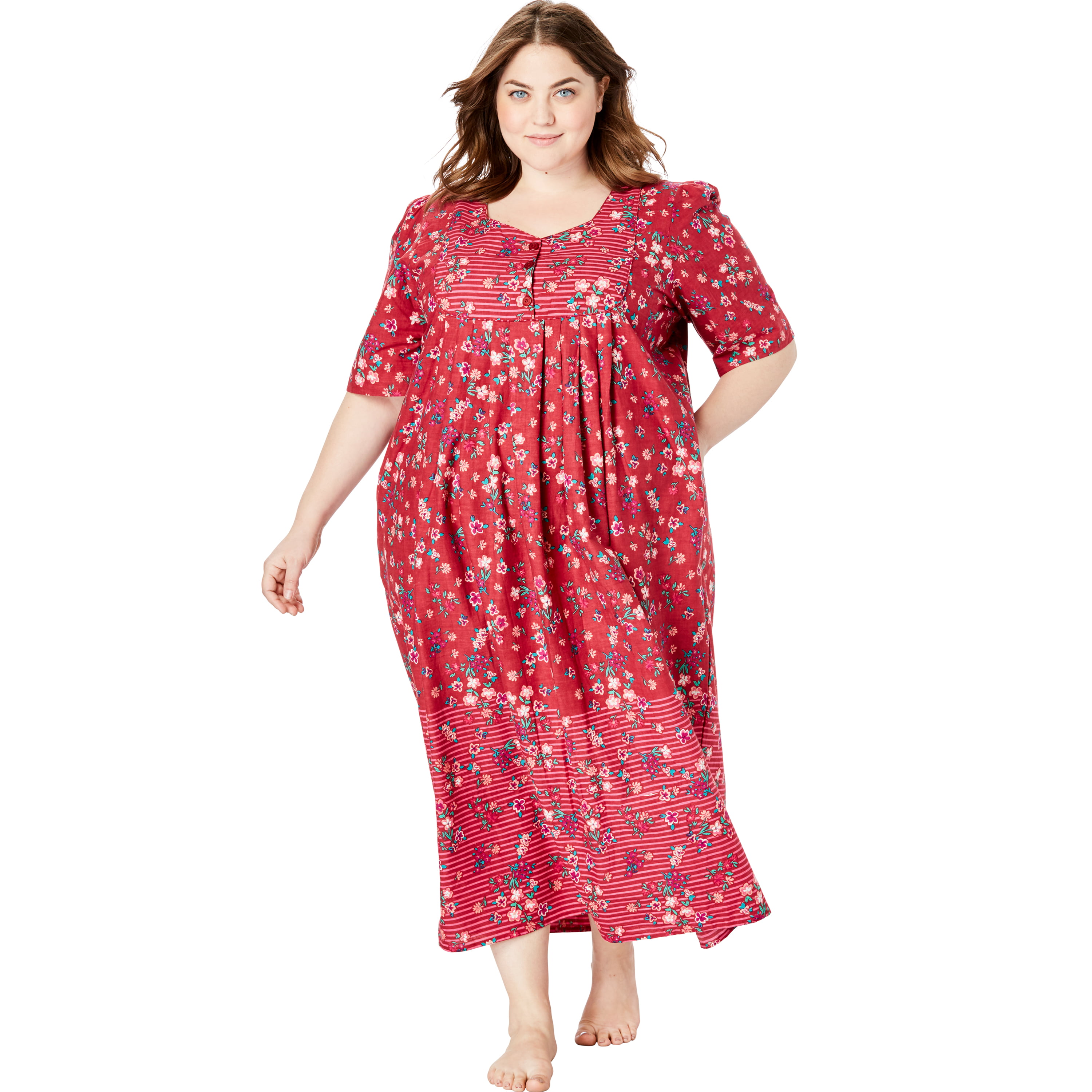 Only Necessities Plus Size Mixed Print Short Lounger Nightgown ...