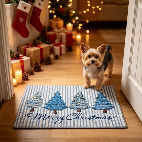 Tuvgenk Welcome Mat Indoor Non Slip Christmas Entryway Rug Blue Rectangular Absorbent Holiday 16x24 inch Floor Mats for Home Living Room Bedroom Entrance Bathroom Use