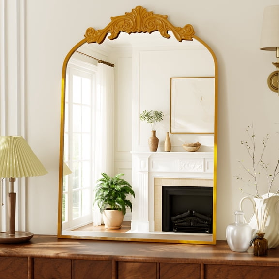 BEAUTYPEAK 40"x26" Vanity Wall Mirror Decorative Vintage Arch Bathroom Mirror,Gold