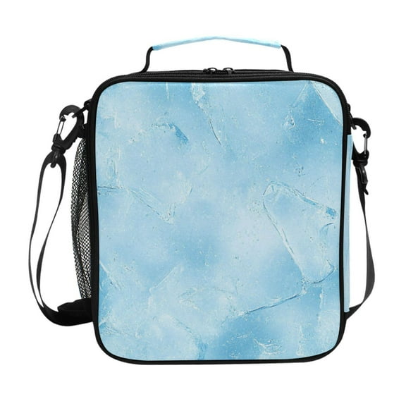 Insulated Square Lunch Bag 10.5" Leakproof Food Container Reusable Insulated Cooler Lunch Box for Work Picnic Light Blue Icy Texture