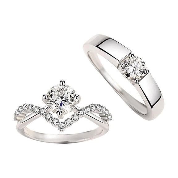 PULABO 2pcs His and Hers Wedding Ring Sets Couples Engagement Rings Women and Men 925 Sterling Silver Four-Claw 1 Karat Cubic Zirconia Love One Pair