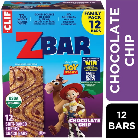 Zbar Chocolate Chip Soft-Baked Energy Snack Bars, Organic Granola Bars, Snacks for Kids, 12ct