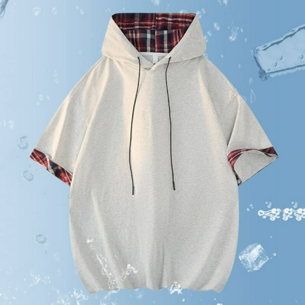 Blusa con capucha de manga corta para hombre, jersey informal con capucha, chaleco de poliéster con capucha de manga corta para hombre.