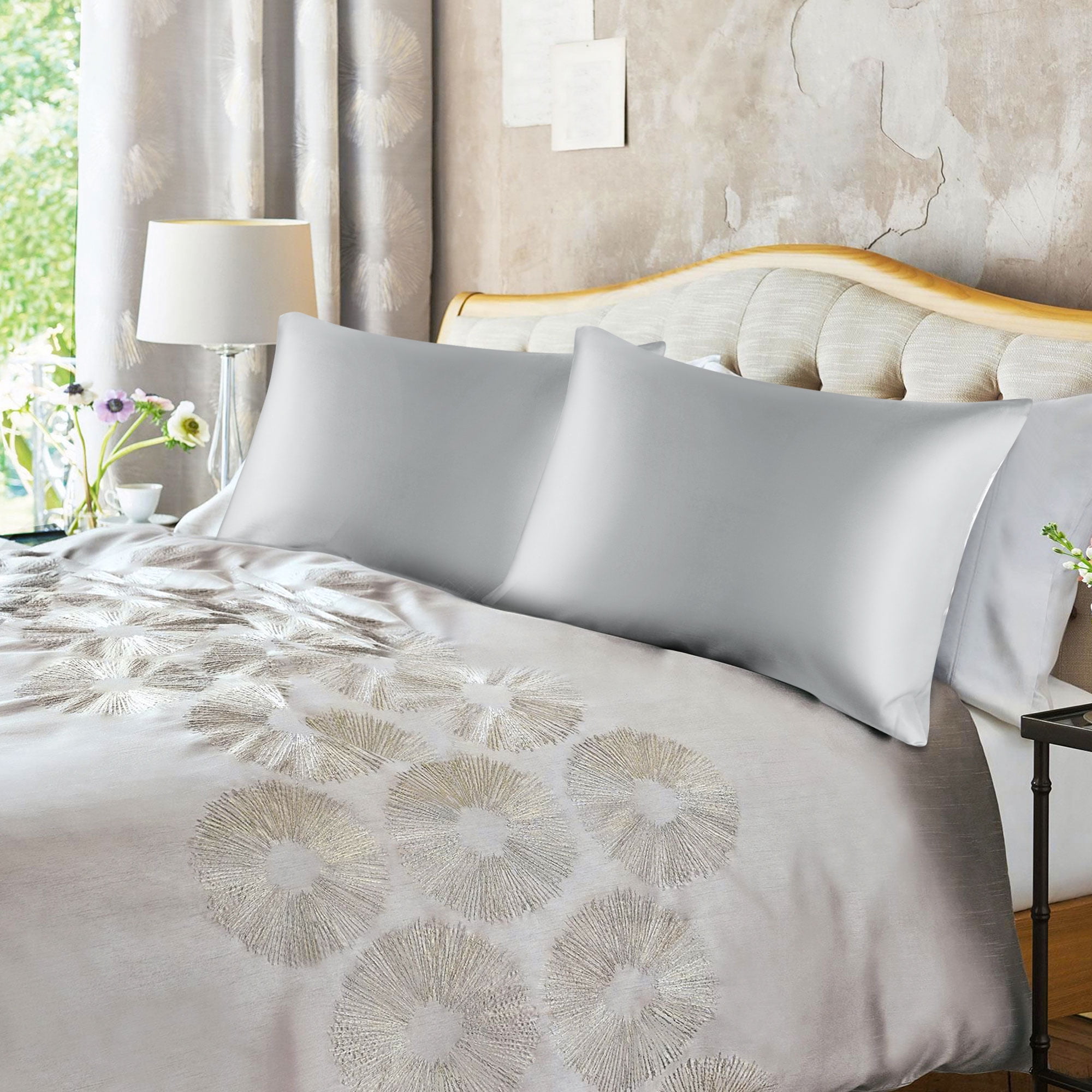 Unique Bargains Satin Envelope Closure Pillowcases Set of 2 Silver 20"x30"