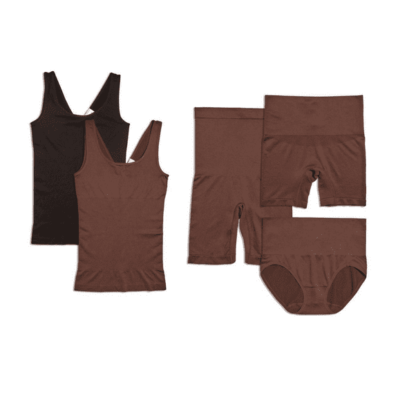 Yummie Seamless Wardrobe Essentials 5-piece in Black/Coffee Bean, 1X/2X(607701)