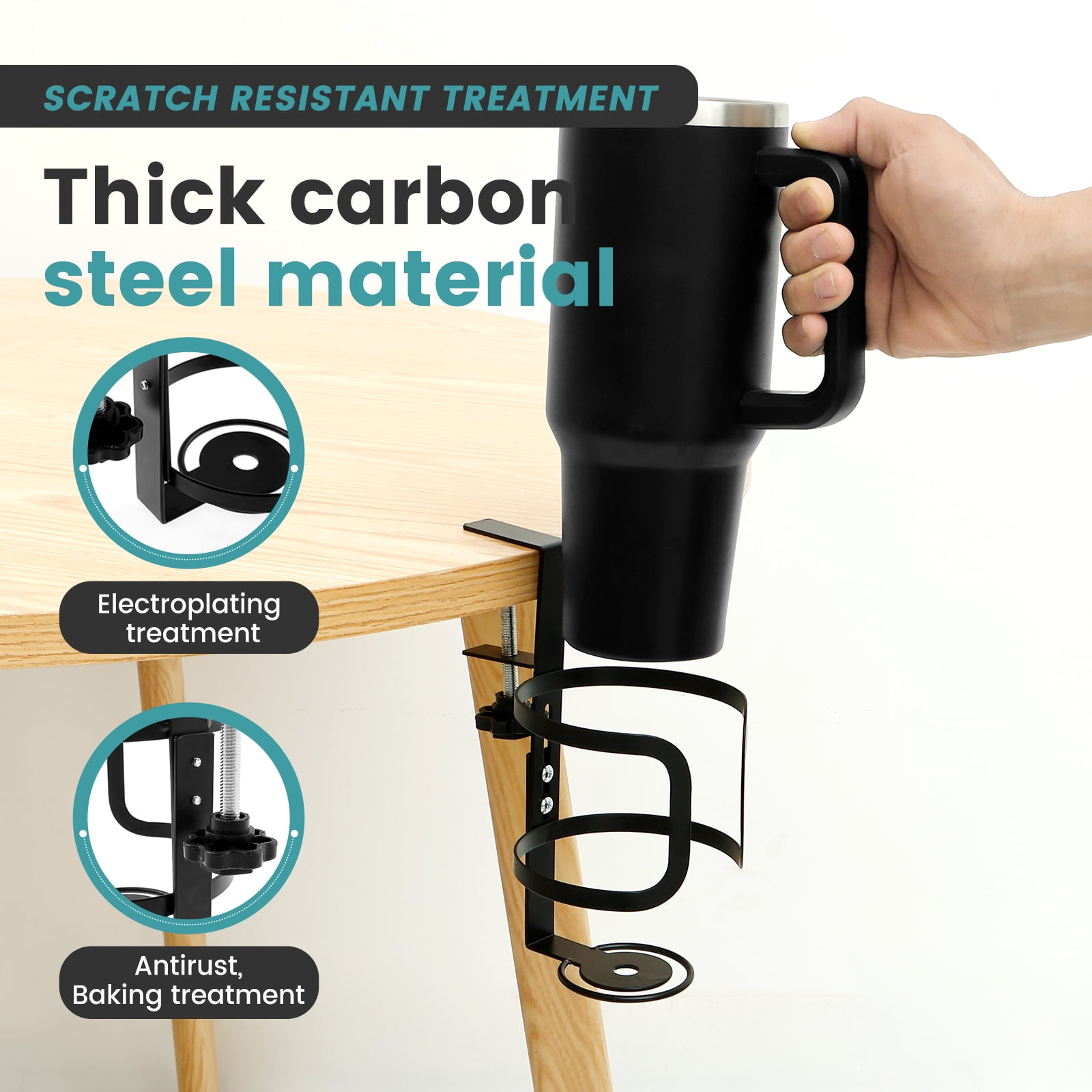 Large Desk Cup Holder Versatile Leak Proof Clip On Table Cup Holder Stable Adjustable Mug Headphone Organizer for Desk Use
