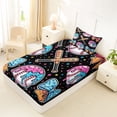 thumbnail image 4 of Castle Fairy Ice Cream Baseball Twin Sheets 3pcs, Cartoon Stars Print Bedding, Black Pink Blue,1 Fitted Sheet, 1 Flat Sheet and 1 Pillowcase, 4 of 6