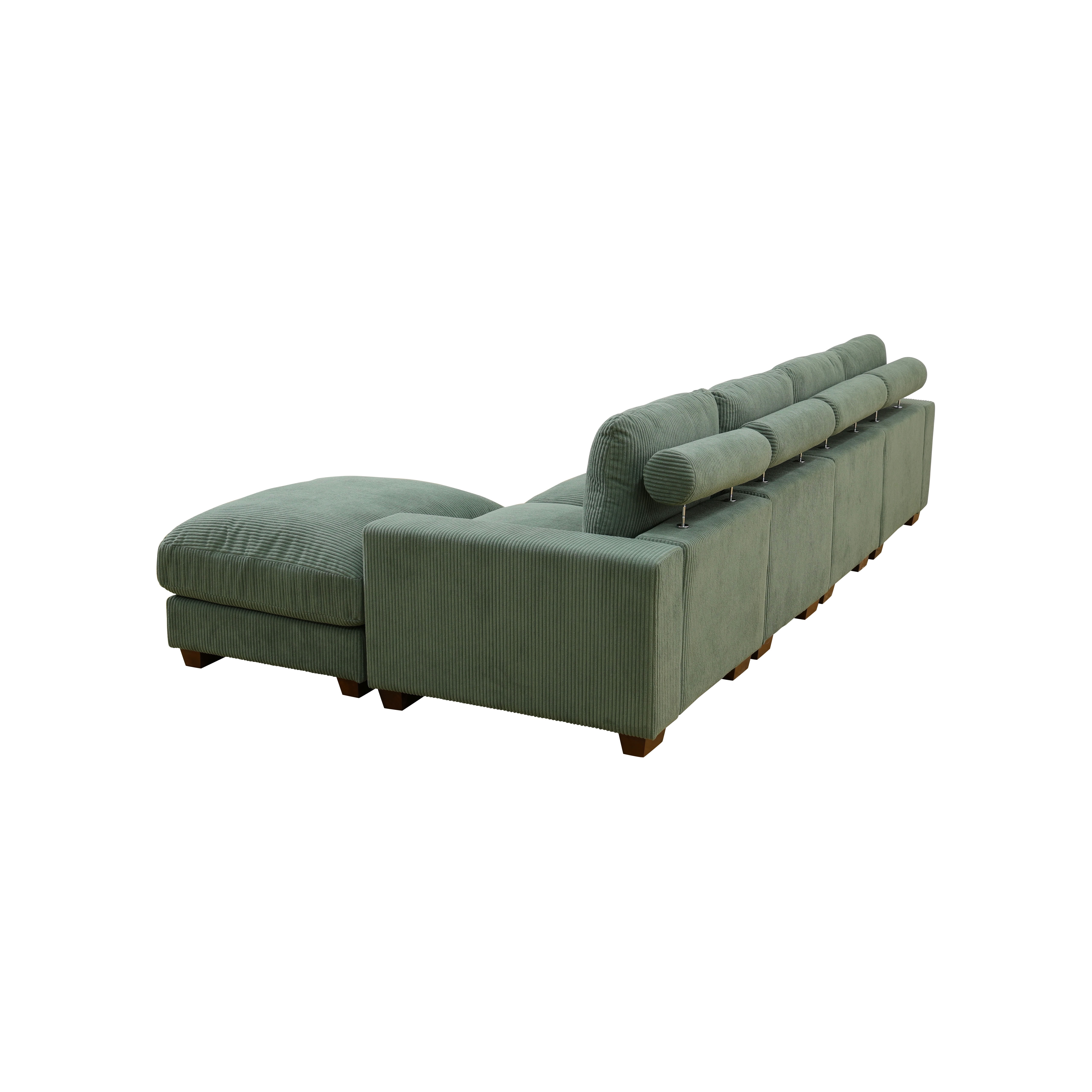 MAYEERTY Modular Sectional Sofa, Flocking Fabric Couch with Double Ottomans & Anti-Insect Frame, Green Living Room Furniture
