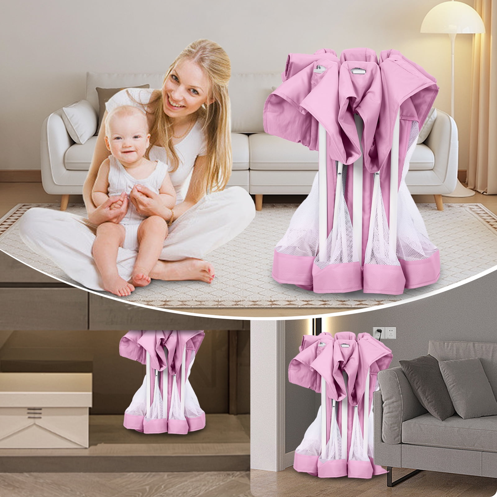 G TALECO GEAR Baby Playpen with Mat, Foldable Playpen for Babies and Toddlers, Portable Travel Play Yard, 50"x50", Pink
