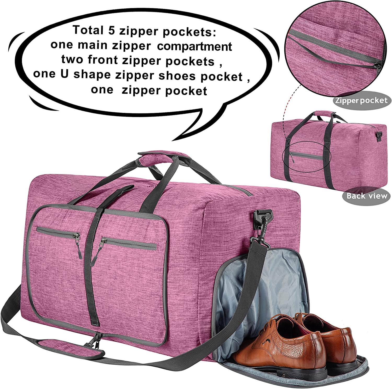 Ht Viik 65L/85LFoldable Travel Duffle Bag, Lightweight Checked Luggage with Shoe Compartment, Water-Resistant Weekender Overnight Bag for Men & Women