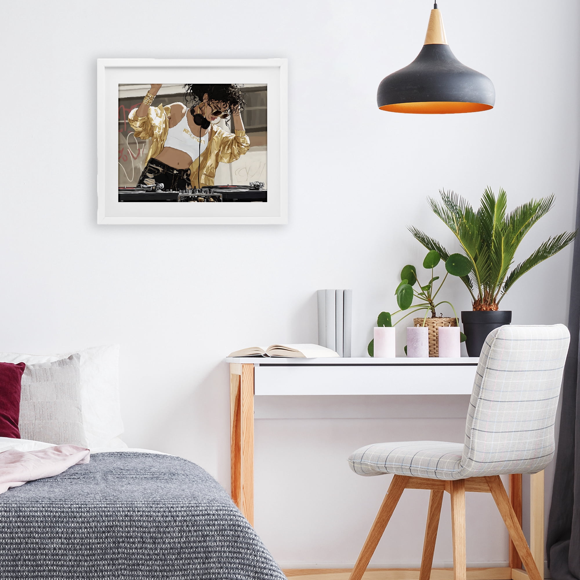 Stupell Industries Gold Accented DJ White Framed Print Under Glass, design by Franklyn Gregory