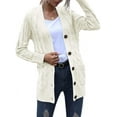 thumbnail image 3 of Women's Long Sleeve Cable Knit Sweater Button Front Cardigan Loose Coat, 3 of 7