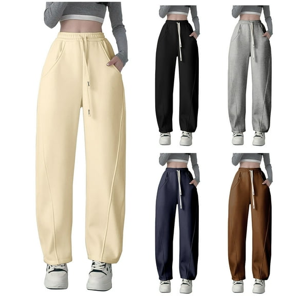 JURANMO High Waist Sweatpants for Women Casual Solid Baggy Joggers Pants 2024 Fall Winter Cotton Warm Sweat Pants with Pockets 90% off Clearance Sale Navy XXL