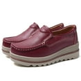 thumbnail image 3 of Women's Casual Loafers Slip On Leather Wedges Shoes Casual Platform Walking Shoes Female Classic Flats Boat Shoes, 3 of 11
