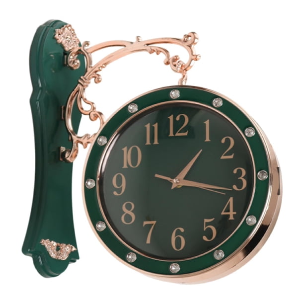 Reloj de pared de doble cara, regalo para cocina, silencioso, estilo rústico, colgante Verde