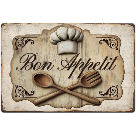 Bon Appetit Vintage Tin Sign Kitchen Vintage Poster Retro Metal Poster Restaurant Wall Art Sign Funny Vintage Decor for Kitchen restaurant Dining Room Retro Metal Decoration Indoor Gifts Colorful
