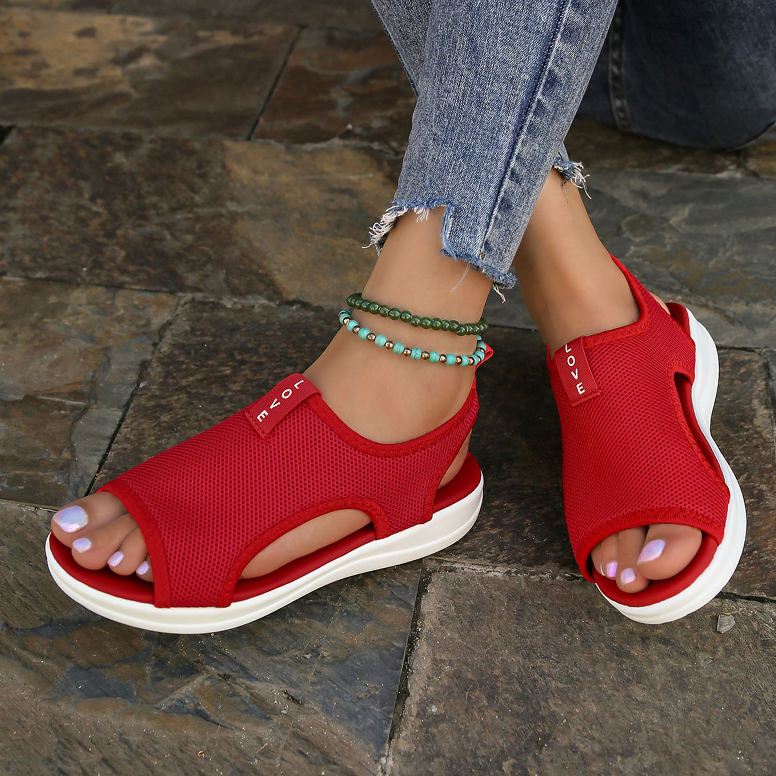 CAICJ98 Women Shoes Wedge Sandals for Women Rhinestone Elastic Ankle ...