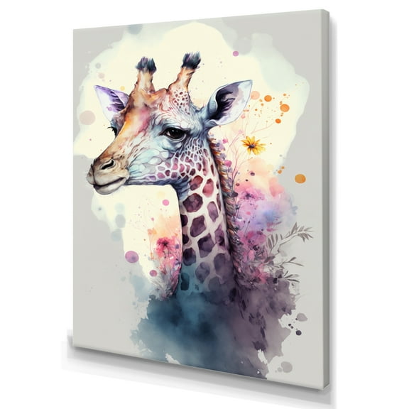 Designart Cute Giraffe Floral Art III Canvas Wall Art