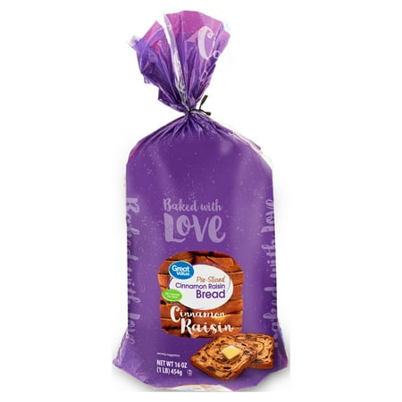 Great Value Pre-Sliced Cinnamon Raisin Bread, 16 oz